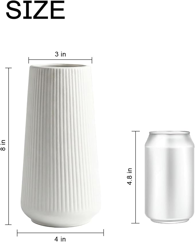 Matte White Ceramic Vase – Frosted Elegant Flower Vase for Pampas Grass, Dried or Fresh Flowers, Modern Minimalist Farmhouse Home Decor for Living Room, Dining Table, Wedding Centerpiece