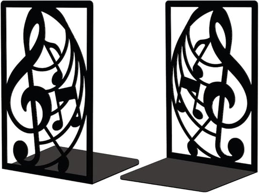 Peacoblue Metal Bookends for Shelves, Modern Decorative Heavy Duty Study Book Support Stoppers for Desk, Shelf, Room 5.3"x4.3"x7.9" Cast Iron Simple Tall Bookends to Hold Books, 1 Pair (Musical Note)