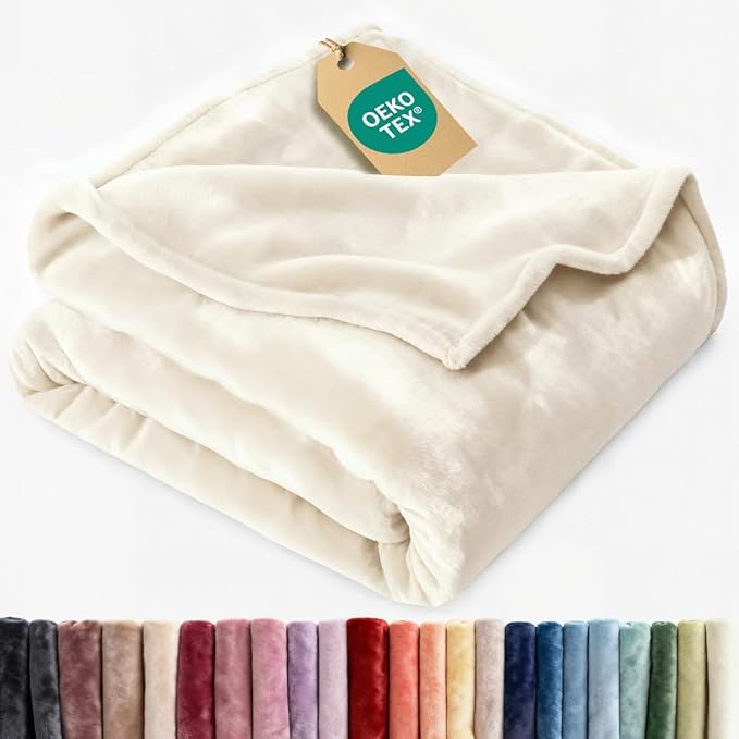 Ultra Soft Fleece Blanket Queen Size - Flannel Fleece Luxury Queen Blanket - Lightweight for Couch Bed Chair - Thick, Warm and Breathable - All Season Cozy Fuzzy, Anti-Static Microplush Bedding, Cream