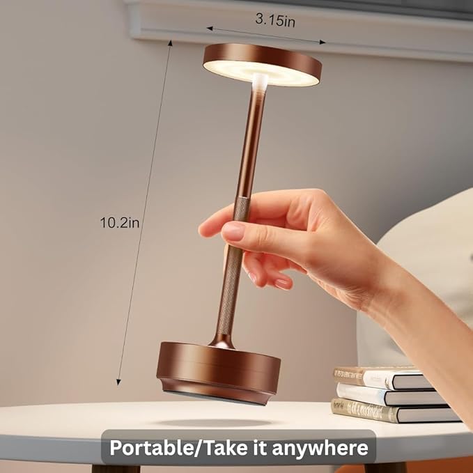 Cordless Table Lamp Rechargeable - Waterproof, Touch 3-Color Lighting Portable LED Table Light for Outdoor,Patio,Restaurant.(Coffee)