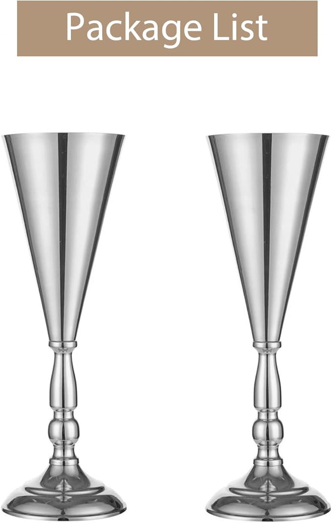Sziqiqi Trumpet Floral Centerpiece Riser Stand for Wedding Reception Centerpieces Party Event Anniversary Birthday Decoration Flower Arrangement Pack of 2, Silver 14in