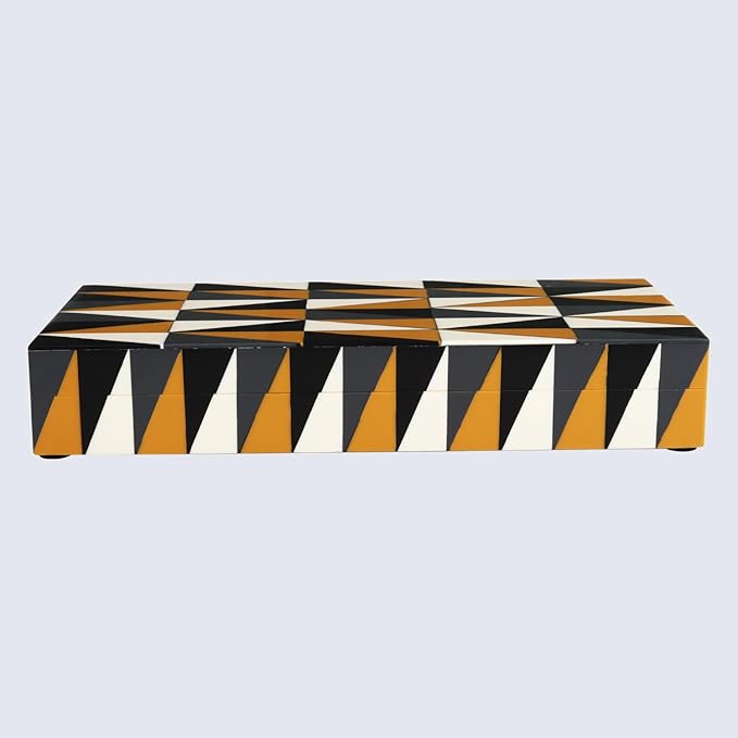 Handicrafts Home Large Decorative Storage Box 12x6– Coffee Table Organizer Box, Modern Home Décor Accent, Keepsake Memory Box, Jewelry Storage Box, Boho Decorative Box with Lid for Shelf, Mantle Decor