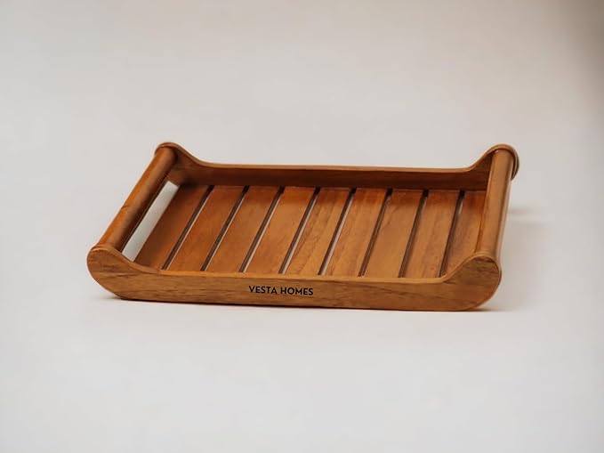 Vesta Homes Large Teak Wood Rectangular Serving Tray for Home, Kitchen, Restaurant, Office Organizer, Dining Table|Premium Serving Trays|38 X 25 X 6 Cm|Handmade in India