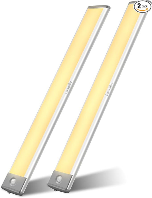 LEPOTEC 54 LED Under Counter Lighting, Motion Kitchen Cabinet Light, Battery Operated Closet Lights, Rechargeable Wireless Camper Caravan Night Light,Warm White (2 Pack)