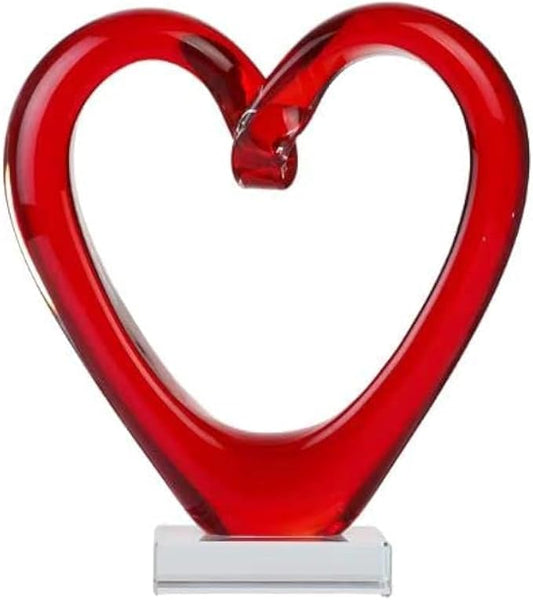 Yao Yuan 7.49'' Tall Hand Blown Art Glass Red Heart Sculpture, Glass Heart Figurines Party Home Decoration,Art Sculpture Collection for Valentine's Day Gift (Red)