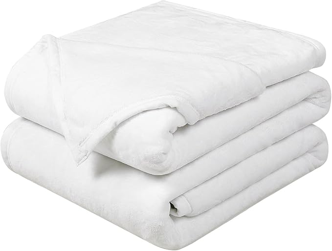 EASELAND Soft Blanket Warm Fuzzy Microplush Lightweight Thermal Fleece Blankets for Couch Bed Sofa,California King 102X108Inch,White-with Stripe