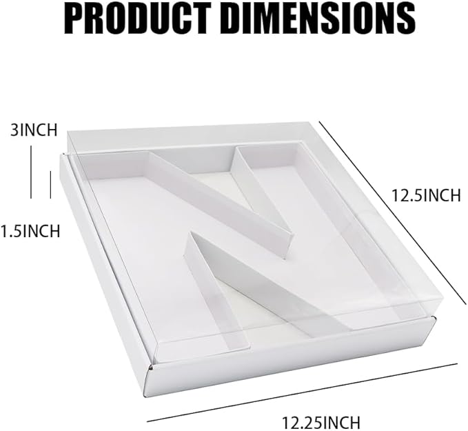 WENPACK 12.5" Cardboard Fillable Letter Shaped Mache Charcuterie Fillable Sweets Candy Dish Box with Clear Lid (White,N)