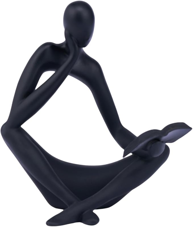 "Reading Woman Thinker Sculpture is a Modern Abstract Decorative Piece, a Favorite Among Book Lovers and Thinkers, Suitable for Placement in Living Rooms, Offices, and bedrooms. (Black B)