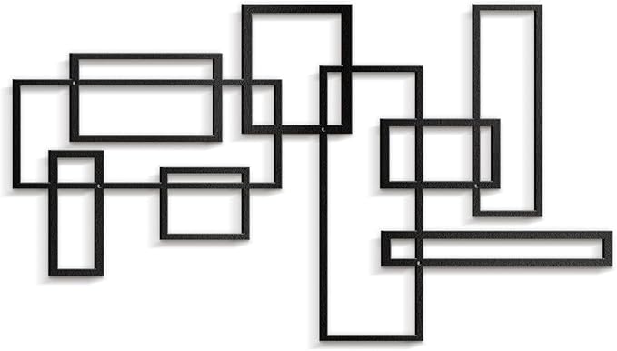 SIGNLEADER Metal Wall Decor Rectangles Composition Minimalist Modern Luxury Wall Sculpture Hangings 3D Statue Home Decoration for Living Room, Bedroom, Bathroom, Kitchen, Fireplace, Office - 24" Black