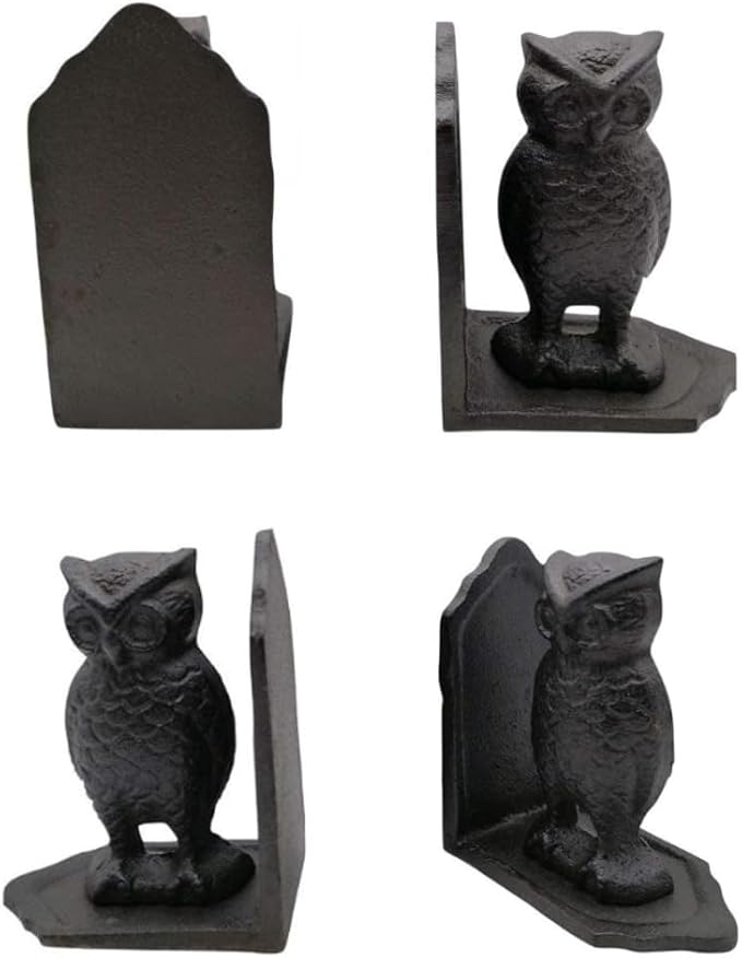 Comfy Hour Owl Decorative Bookends, Unique Vintage Animal Book Ends for Shelves, 9.65" Tall, Heavy Duty Resin Book Stopper for Books, Farmhouse Home Office Bookshelf Decor, 1 Pair, Bronze & Blac