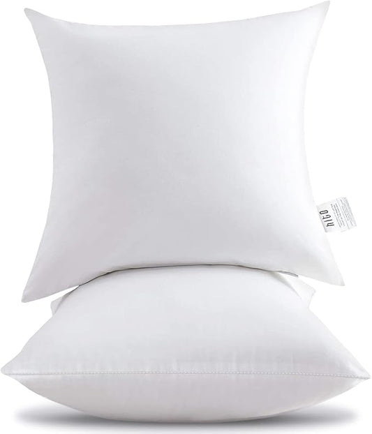 HITO 20x20 Pillow Inserts (Set of 2) - Down Alternative 100% Cotton Cover Decorative Square Throw Pillows White for Couch Bed Sofa