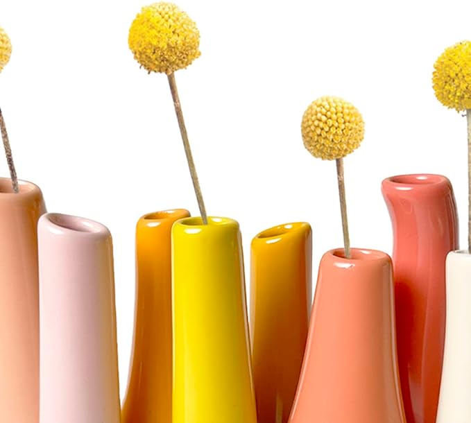 Chive - Pooley 2, Ceramic Flower Vase, 8-Tube Shape (Papaya, Yellow and Pink)