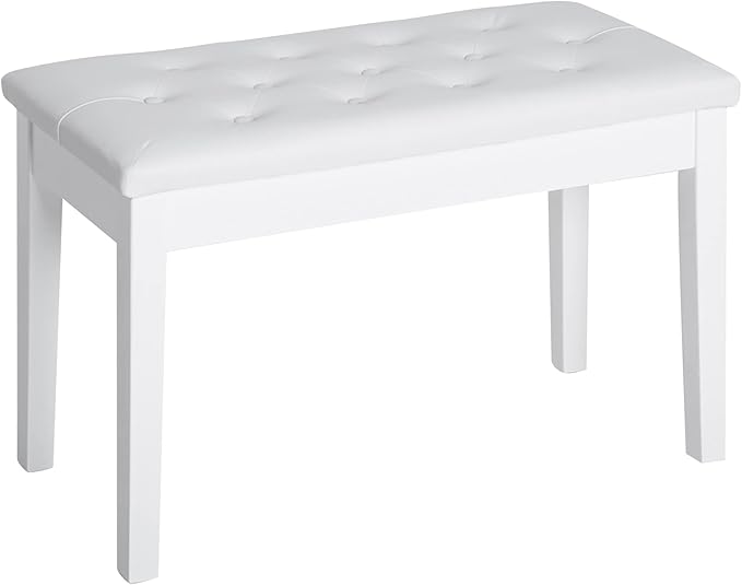 HOMCOM Piano Bench, Duet Piano Chair with Faux Leather Padded Cushion and Wooden Frame, Button Tufted Keyboard Bench, White