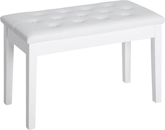 HOMCOM Piano Bench, Duet Piano Chair with Faux Leather Padded Cushion and Wooden Frame, Button Tufted Keyboard Bench, White
