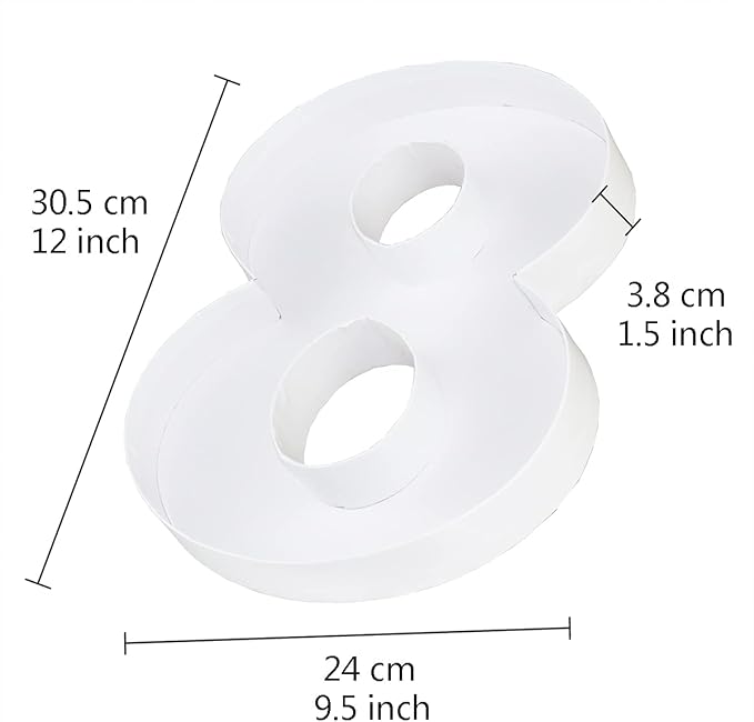 WENPACK 12.5" Fillable Cardboard Number Shaped Box With Clear Lid Birthday Treat (White, 8)
