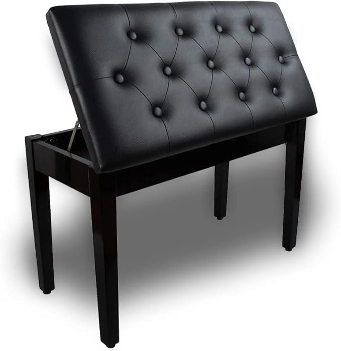 Piano Bench with Padded Cushion and Music Book Storage Compartment, Duet Wooden Seat, 13.7 x 29.5 x 20 inches, Load 440lb Black