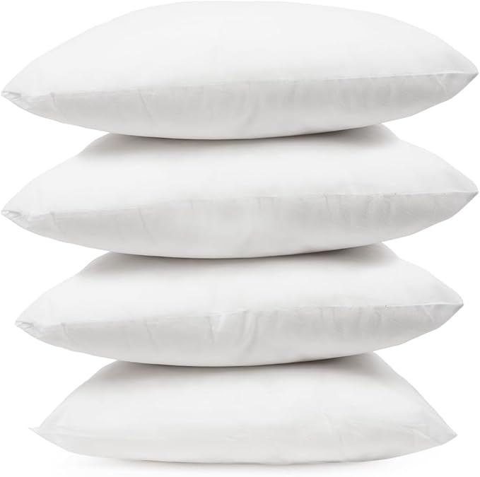 Covers & All Throw Pillow Inserts Only Pack of 4, Durable Soft Square 20 x 20 Inches 65 GSM Non-Woven Fabric with 15D Silicon Fiber Filling, Universal uses for Home Decor Office Indoor Outdoor