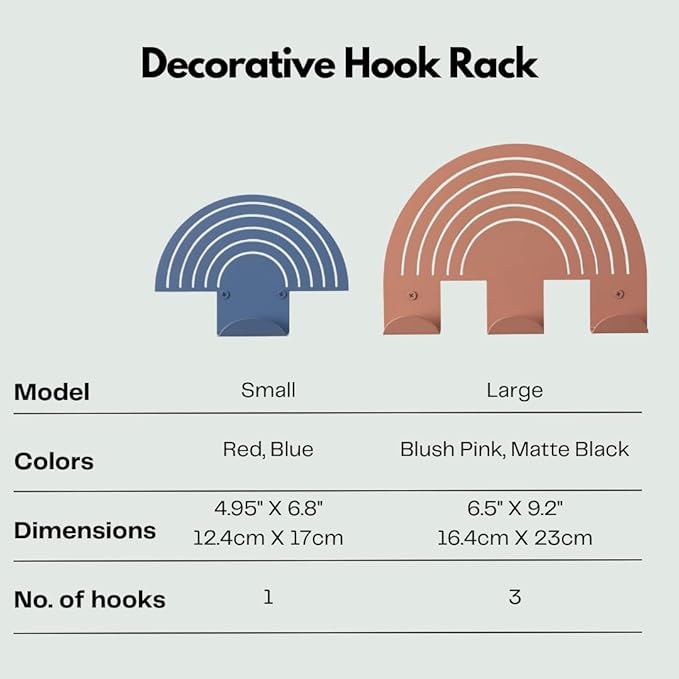 Rainbow Blue Wall Hooks – Heavy-Duty Metal Hooks for Hanging | Stylish & Decorative Coat Hook for Backpacks, Towels & Bags | Durable, Minimalist Wall Organizer for Kids' Room & Playroom