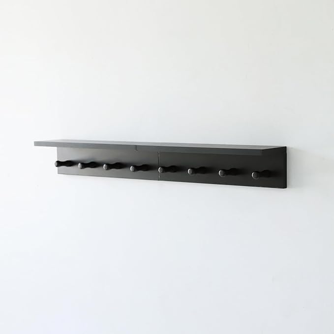 Entrance Coat Rack ，Coat Hooks, Wall-Mounted Wooden Hook Rack, Wall-Mounted Shelves are Very Suitable (Black Color Finish—A-2)