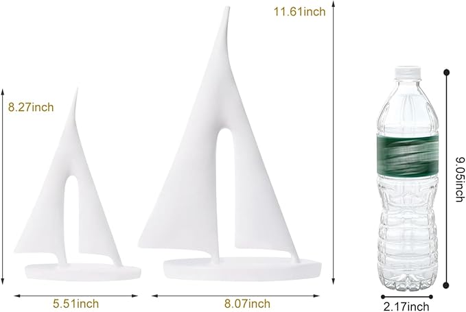 Modern Home Decor Sculpture, Sailboat Decor Abstract Statue, Resin Art Sculptures and Statues, Boat Gifts Home Tabletop Decoration, Living Room, Bathroom, Office, Bookshelf（2 Pack