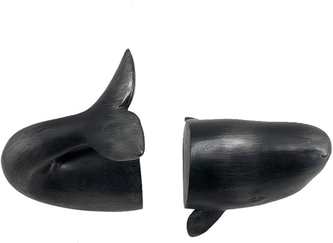 Comfy Hour Nautical Whale Decorative Bookends, Unique Under The Sea Ocean Resin Book Ends for Shelves, Heavy Duty Coastal Book Stopper for Books, Black, 1 Pair
