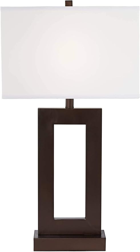 360 Lighting Marshall Modern Industrial Table Lamp 30 1/2" Tall Bronze Brown Open Metal White Rectangular Shade for Bedroom Living Room House Bedside Nightstand Home Office Entryway Family
