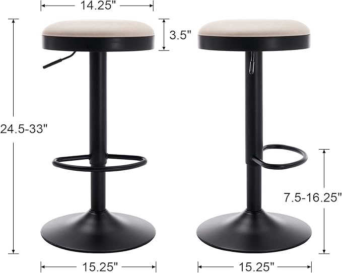 CIMOTA Swivel Round Bar Stools Set of 1 Backless Adjustable Counter Height Barstools Modern Industrial PU Leather Bar Stool Chair for Kitchen/Home Bar/Pub/Bistro/Office, Retro Beige