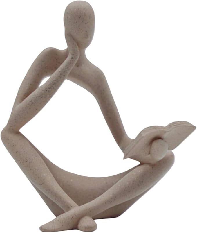 "Reading Woman Thinker Sculpture is a Modern Abstract Decorative Piece, a Favorite Among Book Lovers and Thinkers, Suitable for Placement in Living Rooms, Offices, and bedrooms. (Sandstone B)