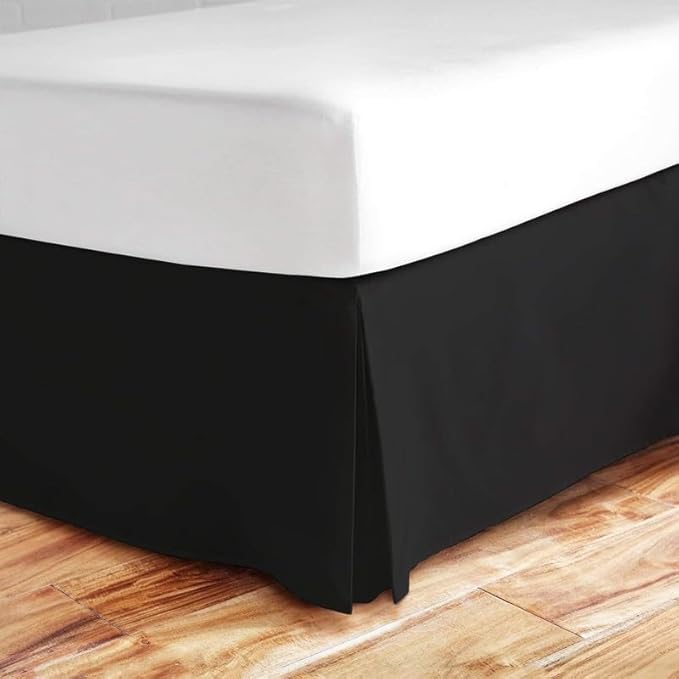 Valencia Beddings Split Corner Bed Skirt 18 Inch Drop Twin XL Size 100% Egyptian Cotton Wrinkle and Fade Resistant Twin XL Size, Black Solid