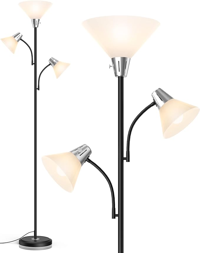 LEPOWER Floor Lamp, Standing Lamp with Replaceable 3000K Energy-Saving, Lamp for Living Room with Adjustable Reading Lights, Modern Bright Floor Lamp for Bedroom, Living Room, Office
