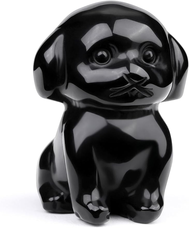 Jovivi Natural Black Obsidian Crystal Sitting Dog Statue Home Decor 1.6" Carved Gemstone Puppy Dog Figurines Pocket Sculpture Reiki Healing Stones Decorative Ornament Gift