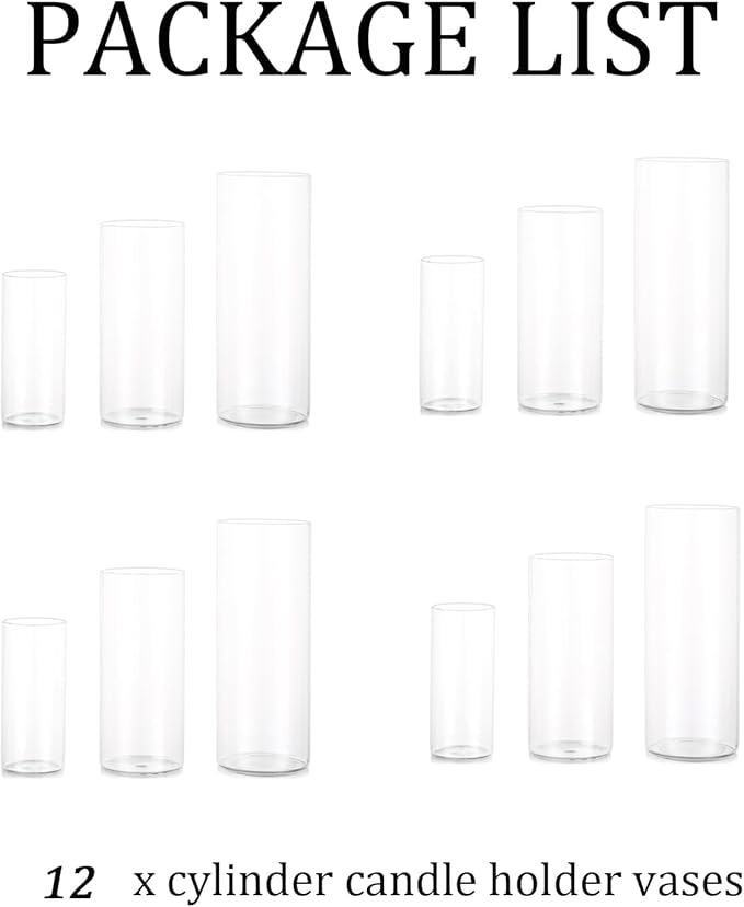 Cylinder Vase Bulk Clear Esmiome - Cylinder Vases for Centerpieces 4 Sets (12Pcs) Hurricane Floating Candle Holder, Glass Vases for Flowers, Decorative Centerpiece for Wedding, 6''+8''+10''(High)