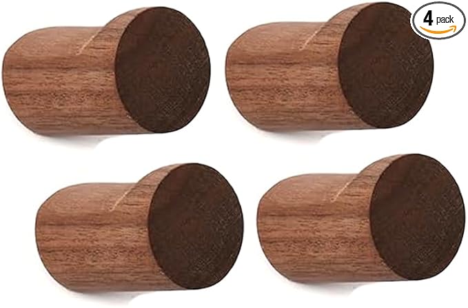 Wood Wall Hooks 4 Pack Natural Wooden Coat Hooks Handmade Rustic Hat Hooks Heavy Duty Entryway Wall Hangers for Hanging Towels, Clothes Bag(Walnut Wood