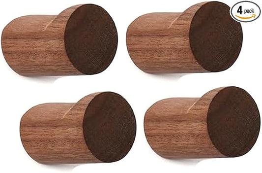 Wood Wall Hooks 4 Pack Natural Wooden Coat Hooks Handmade Rustic Hat Hooks Heavy Duty Entryway Wall Hangers for Hanging Towels, Clothes Bag(Walnut Wood
