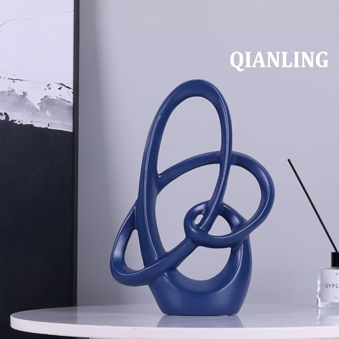 QIANLING Blue Knot Statue Decor - Modern Sculptures Home Decor, Resin Abstract Decor Art Accent,Blue Centerpieces for Living Room, Bedroom, Bathroom, Office, Shelf, Mantel - Wedding, Coffee Table