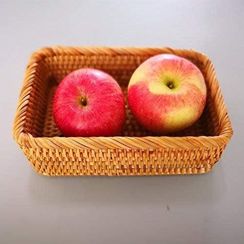 Handmade Rectangle Wicker Fruit Box Rattan Tray Magazine Organizer and Small Objects Container Serving Basket (Small)