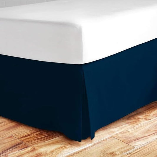 Valencia Beddings Split Corner Bed Skirt 16 Inch Drop Twin XL Size 100% Egyptian Cotton Wrinkle and Fade Resistant Twin XL Size, Navy Blue Solid