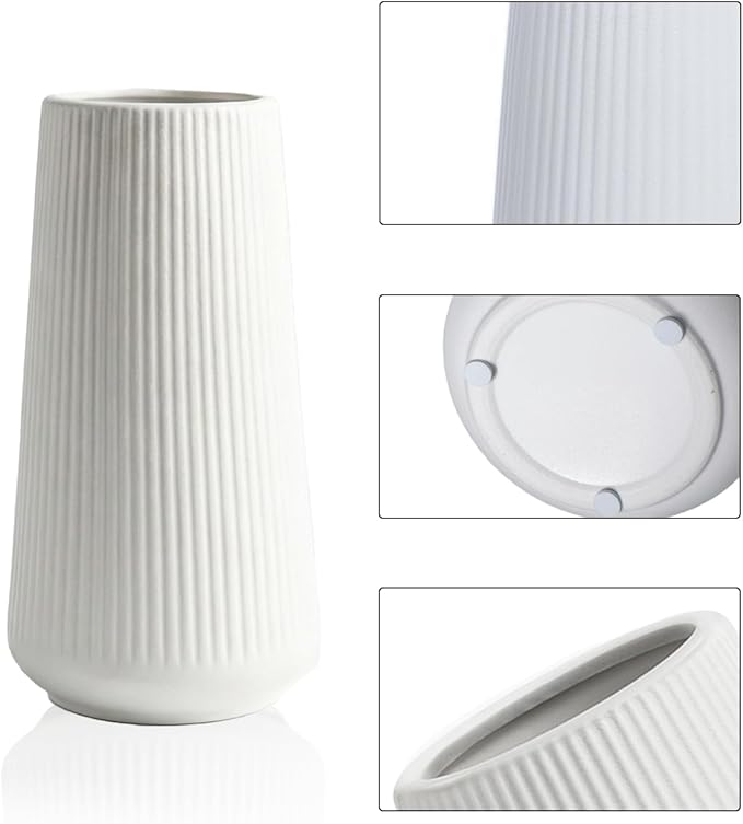Matte White Ceramic Vase – Frosted Elegant Flower Vase for Pampas Grass, Dried or Fresh Flowers, Modern Minimalist Farmhouse Home Decor for Living Room, Dining Table, Wedding Centerpiece