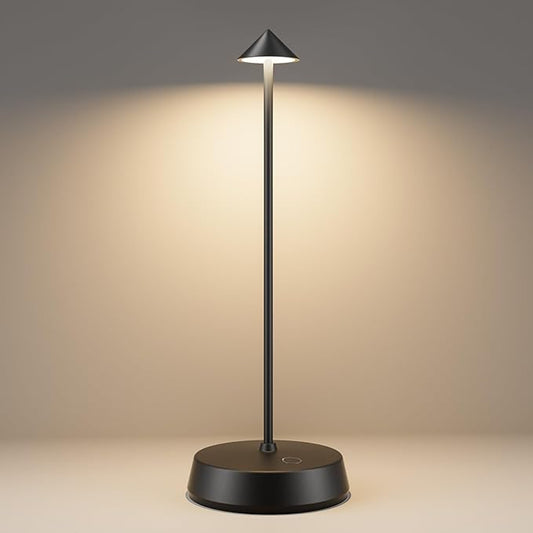 Cordless Table Lamps Rechargeable, 6000mAh LED Battery Operated Desk Lamp, Portable Outdoor Waterproof Touch Stepless Dimmable Wireless Table Light for Dining Restaurant Home Patio (Black-1PC)