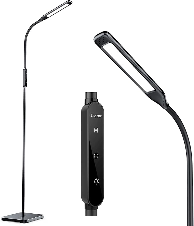 LASTAR LED Floor Lamp, Reading Lamp with 3000K-6000K & 4 Brightness Levels, Dimmable Standing Lamps for Living Room, Office with Flexible Gooseneck,Timer & Memory Function
