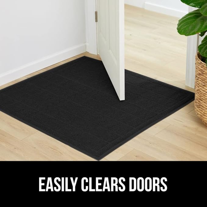 GORILLA GRIP Dirt Grabber Mesh Doormat, Low-Profile, Stain and Fade Resistant Heavy Duty Quick Dry Striped Doormats, Mats for Indoor or Outdoor Entry, Shoe Scraper, Garage Entrance Mat, 35x23, Black