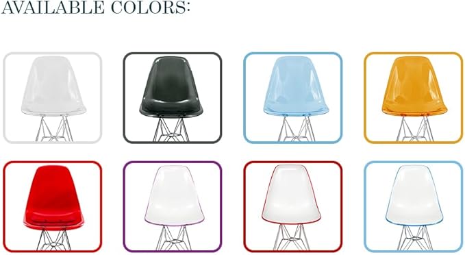 LeisureMod Cresco Acrylic Dining, Modern Chrome Eiffel Base and Curved Back Design, Ergonomic and Lightweight Accent Side Chair for Mid-Century Home, Kitchen, and Café (Clear, Singles)