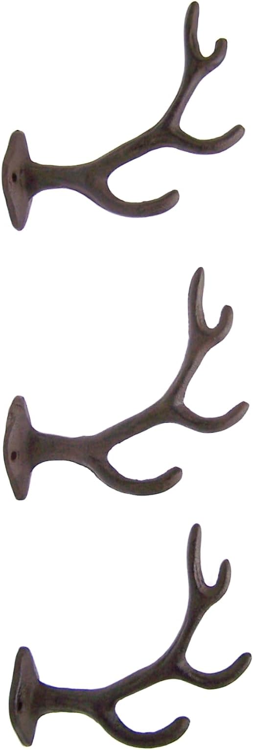Wowser Antler Wall Hooks, Set of 3, Wall Mounted Decoration, Rustic Decor, 5.5 Inches (Brown)
