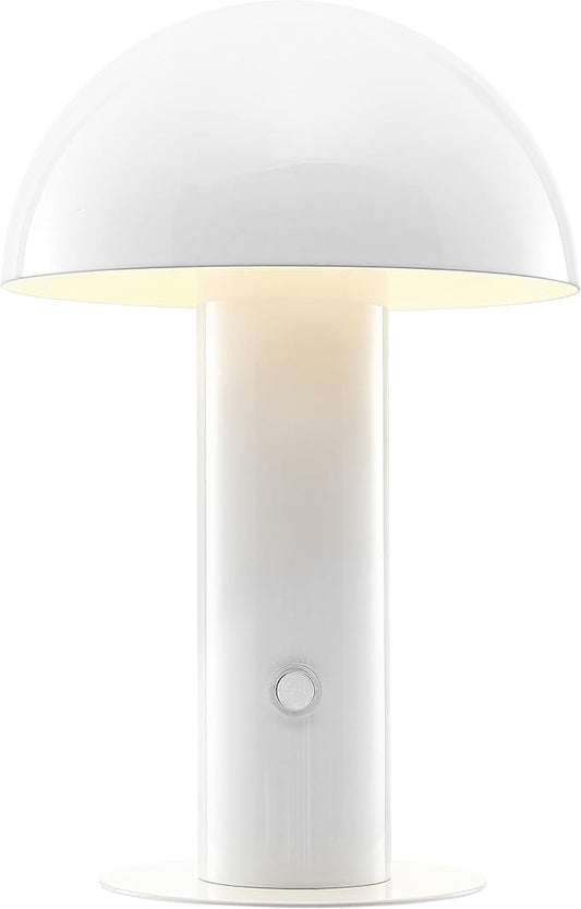 JONATHAN Y JYL7115B Boletus 10.75" Contemporary Bohemian Rechargeable/Cordless Portable Iron Integrated LED Mushroom Table Lamp Modern, Coastal Bedside Desk Nightstand Lamp, White