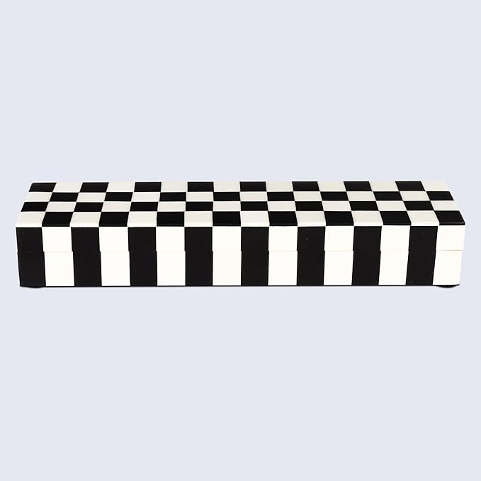 Handicrafts Home Decorative Remote Holder Box 10x2.5 – Slim Organizer Box with Lid for TV Remotes, Coffee Table Décor, Modern Shelf Box, Boho Home Décor Accent, Black and White Decorative Storage Box