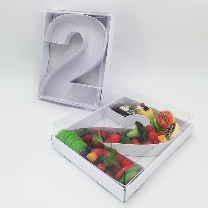 WENPACK 12.5" Cardboard Number Shaped Mache Party Decorative Strawberries Fillable Sweets Candy Box with Clear Lid (white, 2)