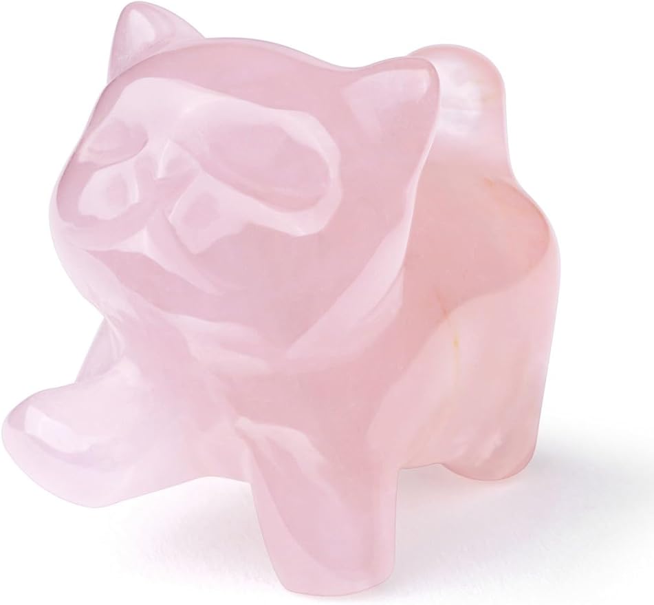 Jovivi Natural Rose Quartz Crystal Cat Statue Home Decor Carved Gemstone Cats Figurine Collectibles Pocket Sculpture Pet Memorial Decorative Ornament Gift for Cat Lovers