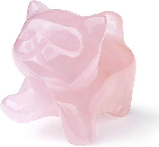 Jovivi Natural Rose Quartz Crystal Cat Statue Home Decor Carved Gemstone Cats Figurine Collectibles Pocket Sculpture Pet Memorial Decorative Ornament Gift for Cat Lovers