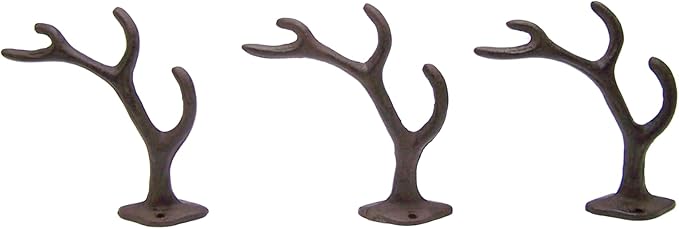 Wowser Antler Wall Hooks, Set of 3, Wall Mounted Decoration, Rustic Decor, 5.5 Inches (Brown)