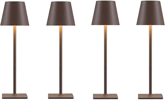 4 Pack Brown Cordless Table Lamps-Wireless Rechargeable Lamps Bulk of 4,Waterproof Outdoor Table Lamp for Patio/Restaurant/Dinner Dining Tabletop Lights/Kitchen,Multiple Battery Operated Lamps
